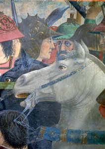 A lenda da verdadeira cruz, a batalha de Heraclius e Chosroes, detalhe de um cavalo e soldados, completou 1464 afresco