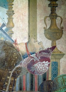 A lenda da verdadeira cruz, a batalha de Heraclius e Chosroes, detalhe de um homem tendo sua garganta cortada, completou 1464 afrescos de Piero della Francesca