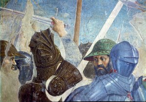 A lenda da verdadeira cruz, a batalha de Heraclius e Chosroes, detalhe de soldados, completou 1464 afresco