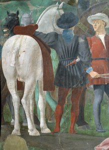 A Lenda da Verdadeira Cruz, a Recepção da Rainha de Sabá pelo Rei Salomão, detalhe de dois cavaleiros, completou 1464 afrescos