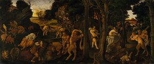 A Hunting Scene, c.1494-1500 (tempera e óleo transferidos para Masonite) de Piero di Cosimo