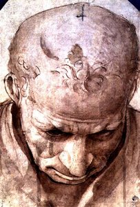 Cabeça de um Homem Idoso (caneta, tinta castanha e lavagem) de Piero di Cosimo