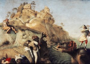 Perseus Freeing Andromeda, detalhe (1510, óleo sobre tela) de Piero di Cosimo