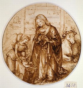 A Adoração da Criança (caneta e tinta sobre papel) de Piero di Cosimo
