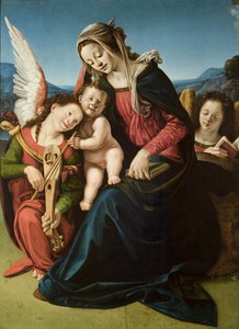 A Virgem e a Criança com Dois Anjos, c.1507 (óleo sobre madeira) de Piero di Cosimo