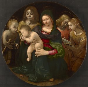Virgem e Criança com o jovem São João Batista, Santa Cecília e Anjos, c.1505 de Piero di Cosimo