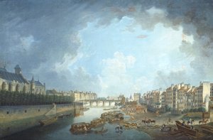 A Diocese do Arcebispo, Ponte Tournelle e Port Saint-Bernard vista da Câmara Municipal de Paris, por Pierre Antoine Demachy de Pierre Antoine Demachy