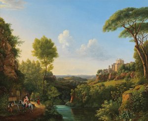Paisagem italiana com viajantes ao pé de um poço de Pierre Athanase Chauvin