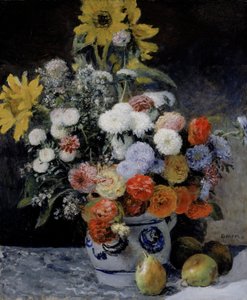 Arranjo de flores mistas num vaso de barro de Pierre-Auguste Renoir