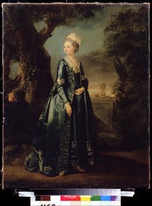 "Retrato de uma dama em um jardim ou retrato da grã-duquesa Natalia" (senhora em um jardim (retrato da grã-duquesa Natalia) Retrato da grã-duquesa Natalia Alekseevna (ou Alekseevna) (1755-1776) (Wilhelmina Louisa de Hesse -Darmstadt ( Hesse)