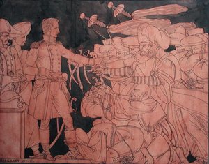 Napoleão I (1769-1821) recebendo a rendição dos líderes egípcios durante a Campanha Egípcia, desenho preparatório para um vaso (guache no papel)