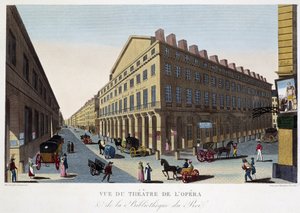 Vista do teatro da ópera (Comédie Française) e da biblioteca do rei - em "Vues de Paris" de Courvoisier