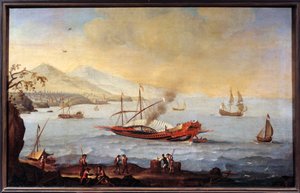 Uma galere no porto de Marselha Pintura da Ecole de Pierre Puget (1620-1694) de Pierre (school of) Puget