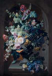 Vaso de flores com mimosas e vaso de flores com cacho de uvas (par) de Pierre Adrien Chabal Dussurgey