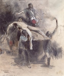 Homens carregando um cadáver, 23 de fevereiro de 1848 (guache)