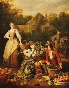 Uma empregada doméstica que compra vegetais, 1727