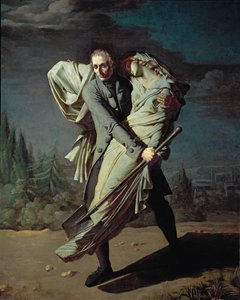 O jovem e a sua filha ... (óleo sobre tela) de Pierre Antoine Augustin Vafflard