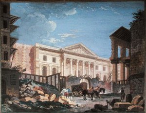 Construção da Academie de Chirurgie, Paris, c.1780-89 (gouache sobre papel) de Pierre Antoine Demachy