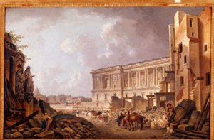 Fantástica vista para a colunata do Louvre (óleo sobre tela de Pierre Antoine Demachy