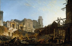A Foire Saint-Germain após o incêndio da noite de 16 para 17 de março de 1762, c.1762 (óleo sobre tela) de Pierre Antoine Demachy