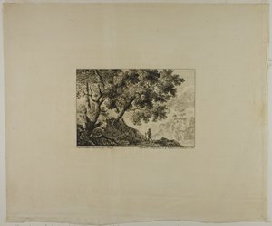 Paisagem com um homem a carregar um cajado de Pierre Antoine Mongin
