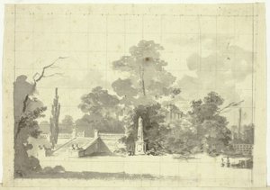 Vista do parque de Versalhes: Escadaria com dois pares de esfinges de Pierre Antoine Mongin