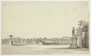 Vista do parque de Versalhes: Terraço com Urna, Esfinge e Estátua Feminina