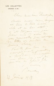 Carta de autógrafos assinada ao Dr. Fritz Thurneyssen, Paris e Les Collettes, 24 de junho de 1908 de Pierre Auguste Renoir