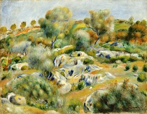 Bretanha paisagem com árvores e pedras de Pierre Auguste Renoir