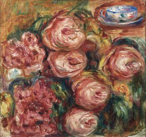 Composição com rosas e uma xícara de chá de Pierre Auguste Renoir