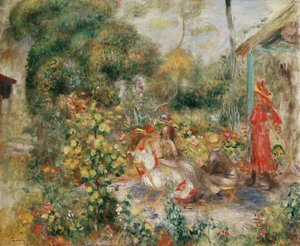Meninas em um jardim em Montmartre; Meninas em um jardim em Montmartre, c.1893-5 de Pierre Auguste Renoir