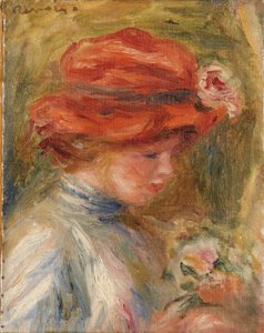 Mulher jovem com um chapéu vermelho de Pierre Auguste Renoir