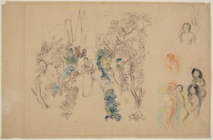 Paisagem e Figuras (lápis, tinta, wc e giz de cera no papel) de Pierre Auguste Renoir