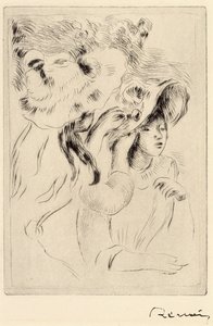 Le Chapeau Epignele, Alfinetando o Chapéu, c1894. de Pierre Auguste Renoir