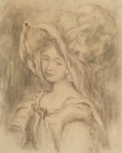 Mme Dieterle em um chapéu, c.1896 (carvão sobre papel) de Pierre Auguste Renoir