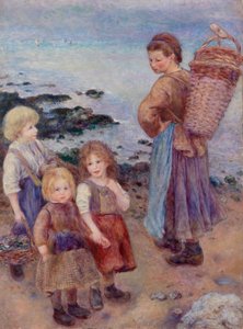 Pesca de mexilhão em Berneval (costa da Normandia) de Pierre Auguste Renoir