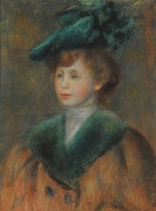 Retrato de uma jovem mulher com chapéu verde. de Pierre Auguste Renoir