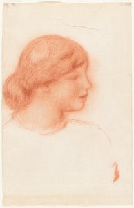 Perfil de uma jovem mulher, c.1910 (giz vermelho) de Pierre Auguste Renoir