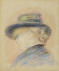 Perfil de uma jovem mulher com um chapéu azul (pastel sobre papel)
