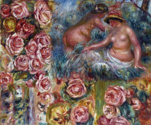 Estudo de figuras femininas nuas e flores par Renoir, Pierre Auguste (1841-1919). Óleo sobre tela, tamanho : 54,6x64,7, c. 1915, Coleção Particular