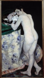 O rapazinho para o gato. Pintura de Pierre Auguste Renoir (1841-1919) de Pierre Auguste Renoir