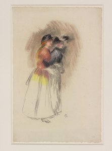 Duas mulheres a caminhar para a direita, c.1890 (giz preto e pastel) de Pierre Auguste Renoir