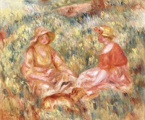 Duas mulheres na grama, c.1910 de Pierre Auguste Renoir