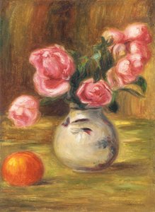 Vaso de rosas e uma laranja, 1910 de Pierre Auguste Renoir