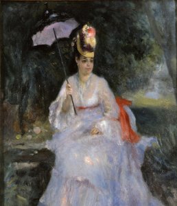 Mulher com um guarda-sol sentado em um jardim, 1872 de Pierre Auguste Renoir