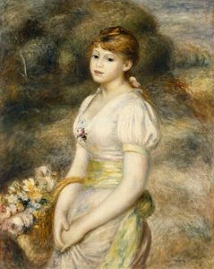 Jovem garota carregando uma cesta de flores; Jovem, carregando uma cesta de flores, 1888 de Pierre-Auguste Renoir