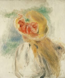 Moça com flores em seu chapéu; Moça com um chapéu floral, c.1900-1905 de Pierre-Auguste Renoir