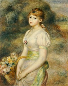 Jovem com uma cesta de flores (óleo sobre tela) de Pierre-Auguste Renoir