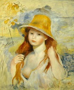 Moça com um chapéu de palha, 1884 de Pierre Auguste Renoir