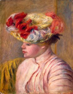 Jovem mulher com um chapéu florido, 1892. de Pierre Auguste Renoir